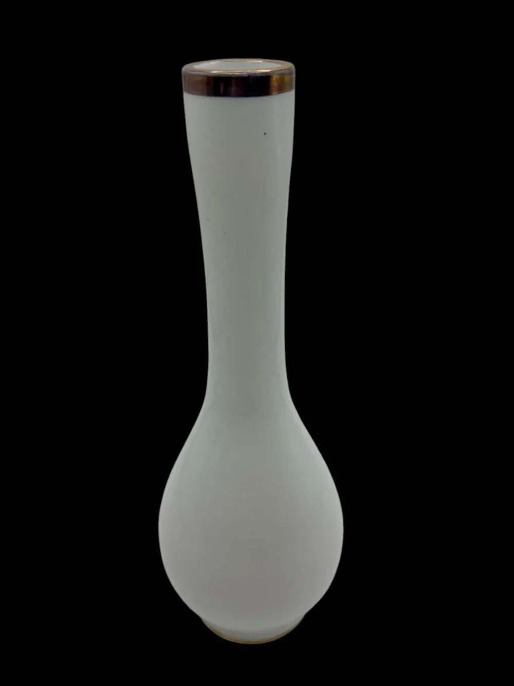 Vintage Hand Painted White Opaline Bud Vase Floral Enamel Glass Vase Gold Rim 8